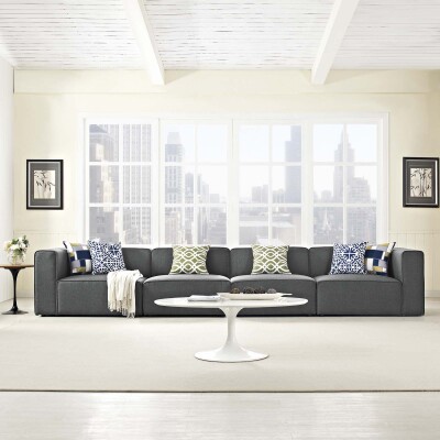 EEI-2829-GRY Mingle 4 Piece Upholstered Fabric Sectional Sofa Set Gray