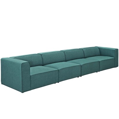EEI-2829-TEA Mingle 4 Piece Upholstered Fabric Sectional Sofa Set Teal
