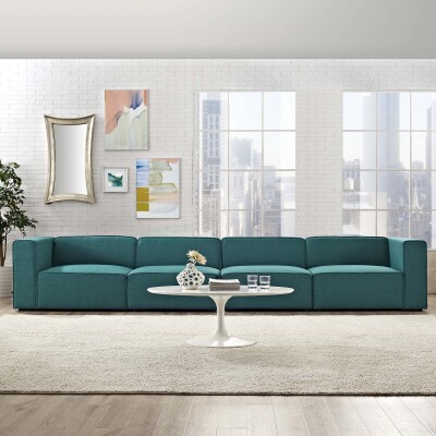 EEI-2829-TEA Mingle 4 Piece Upholstered Fabric Sectional Sofa Set Teal
