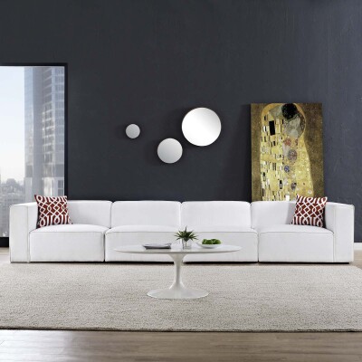 EEI-2829-WHI Mingle 4 Piece Upholstered Fabric Sectional Sofa Set White