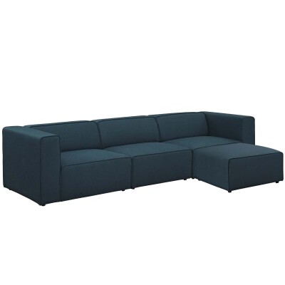 EEI-2831-BLU Mingle 4 Piece Upholstered Fabric Sectional Sofa Set Blue