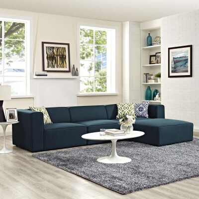 EEI-2831-BLU Mingle 4 Piece Upholstered Fabric Sectional Sofa Set Blue