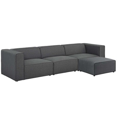 EEI-2831-GRY Mingle 4 Piece Upholstered Fabric Sectional Sofa Set Gray