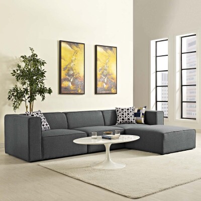 EEI-2831-GRY Mingle 4 Piece Upholstered Fabric Sectional Sofa Set Gray