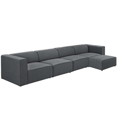 EEI-2833-GRY Mingle 5 Piece Upholstered Fabric Sectional Sofa Set Gray