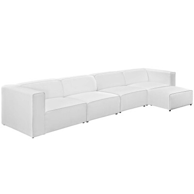 EEI-2833-WHI Mingle 5 Piece Upholstered Fabric Sectional Sofa Set White