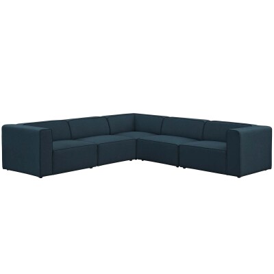 EEI-2835-BLU Mingle 5 Piece Upholstered Fabric Sectional Sofa Set Blue