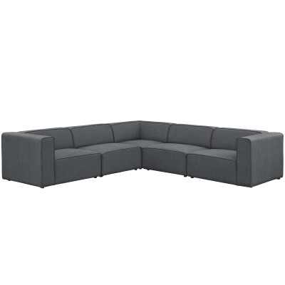 EEI-2835-GRY Mingle 5 Piece Upholstered Fabric Sectional Sofa Set Gray