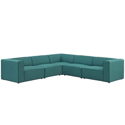 EEI-2835-TEA Mingle 5 Piece Upholstered Fabric Sectional Sofa Set Teal