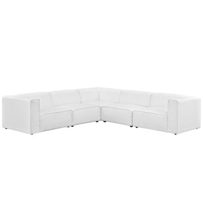 EEI-2835-WHI Mingle 5 Piece Upholstered Fabric Sectional Sofa Set White