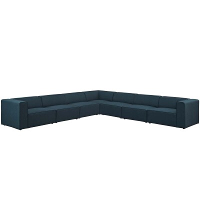 EEI-2837-BLU Mingle 7 Piece Upholstered Fabric Sectional Sofa Set Blue