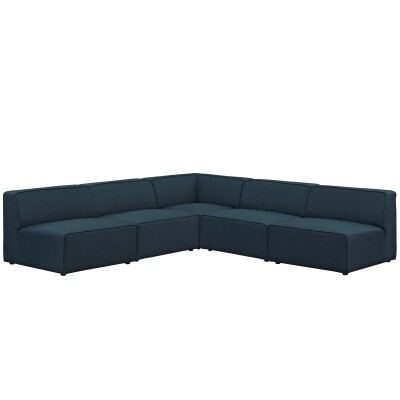 EEI-2839-BLU Mingle 5 Piece Upholstered Fabric Armless Sectional Sofa Set Blue
