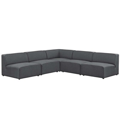 EEI-2839-GRY Mingle 5 Piece Upholstered Fabric Armless Sectional Sofa Set Gray