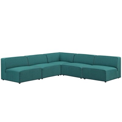 EEI-2839-TEA Mingle 5 Piece Upholstered Fabric Armless Sectional Sofa Set Teal