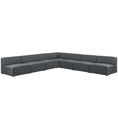 EEI-2841-GRY Mingle 7 Piece Upholstered Fabric Sectional Sofa Set Gray