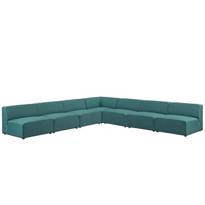 EEI-2841-TEA Mingle 7 Piece Upholstered Fabric Sectional Sofa Set Teal