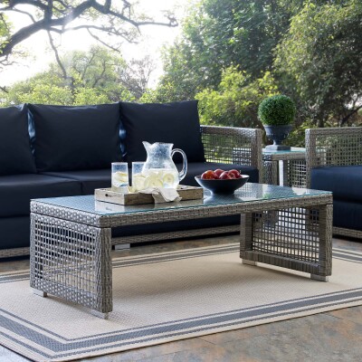EEI-2919-GRY Aura Rattan Outdoor Patio Coffee Table Gray