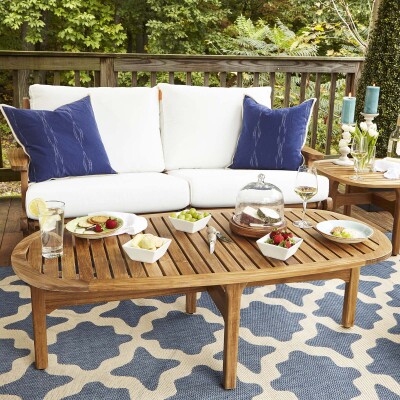 EEI-2930-NAT Saratoga Outdoor Patio Premium Grade A Teak Wood Oval Coffee Table Natural