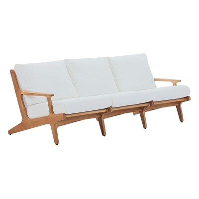 EEI-2934-NAT-WHI Saratoga Outdoor Patio Premium Grade A Teak Wood Sofa Arm Chair