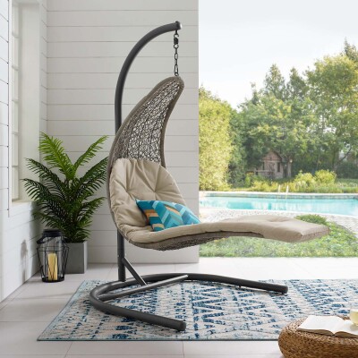 EEI-2952-LGR-BEI Landscape Hanging Chaise Lounge Outdoor Patio Swing Chair
