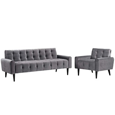 EEI-2969-GRY-SET Delve Living Room Set Velvet Set of 2 Gray