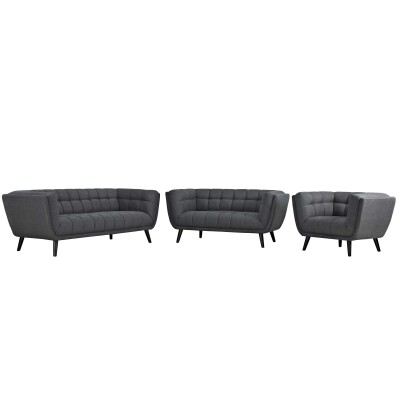 EEI-2974-GRY-SET Bestow 3 Piece Upholstered Fabric Sofa Loveseat and Armchair Set Gray