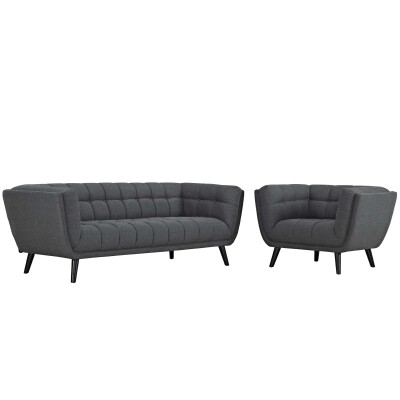 EEI-2976-GRY-SET Bestow 2 Piece Upholstered Fabric Sofa and Armchair Set Gray
