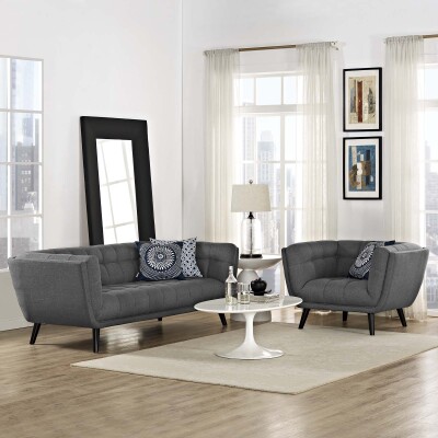 EEI-2976-GRY-SET Bestow 2 Piece Upholstered Fabric Sofa and Armchair Set Gray