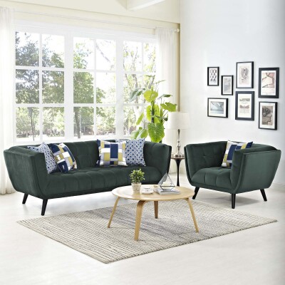 EEI-2980-GRN-SET Bestow 2 Piece Velvet Sofa and Armchair Set Green