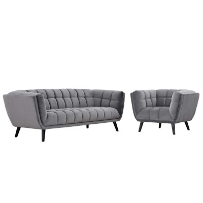 EEI-2980-GRY-SET Bestow 2 Piece Velvet Sofa and Armchair Set Gray