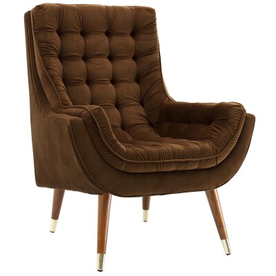 EEI-3001-BRN Suggest Button Tufted Upholstered Velvet Lounge Chair Brown