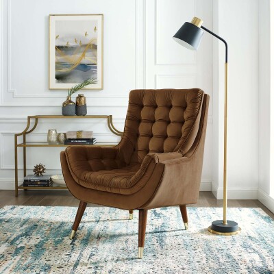 EEI-3001-BRN Suggest Button Tufted Upholstered Velvet Lounge Chair Brown