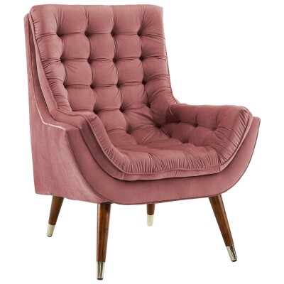 EEI-3001-DUS Suggest Button Tufted Upholstered Velvet Lounge Chair Dusty Rose
