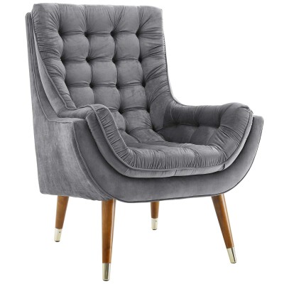 EEI-3001-GRY Suggest Button Tufted Upholstered Velvet Lounge Chair Gray