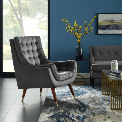 EEI-3001-GRY Suggest Button Tufted Upholstered Velvet Lounge Chair Gray