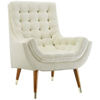 EEI-3001-IVO Suggest Button Tufted Upholstered Velvet Lounge Chair Ivory