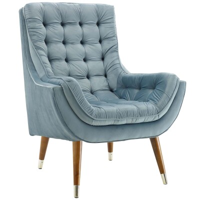 EEI-3001-LBU Suggest Button Tufted Upholstered Velvet Lounge Chair Light Blue