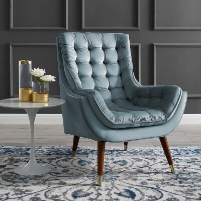 EEI-3001-LBU Suggest Button Tufted Upholstered Velvet Lounge Chair Light Blue