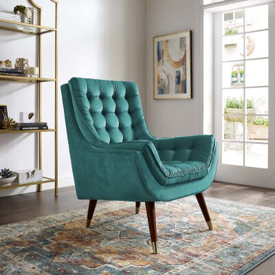 EEI-3001-TEA Suggest Button Tufted Upholstered Velvet Lounge Chair Teal