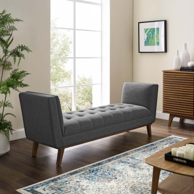 EEI-3002-GRY Haven Tufted Button Upholstered Fabric Accent Bench Gray
