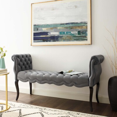 EEI-3018-GRY Adelia Chesterfield Style Button Tufted Performance Velvet Bench Gray