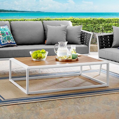 EEI-3021-WHI-NAT Stance Outdoor Patio Aluminum Coffee Table