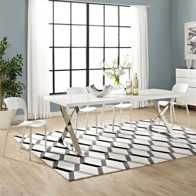 EEI-3033-WHI Sector Dining Table White - Silver