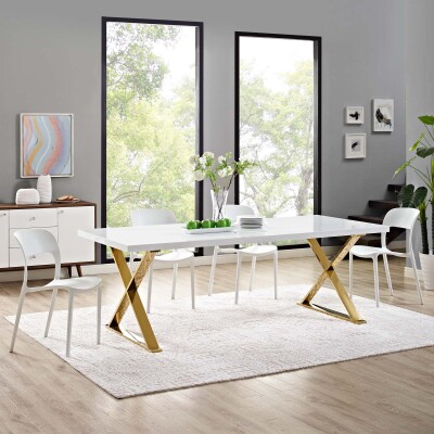 EEI-3034-WHI Sector Dining Table White Gold