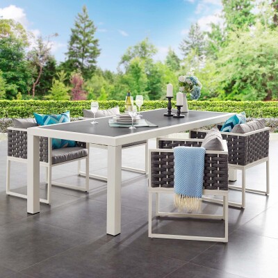 EEI-3052-WHI-GRY Stance 90.5" Outdoor Patio Aluminum Dining Table