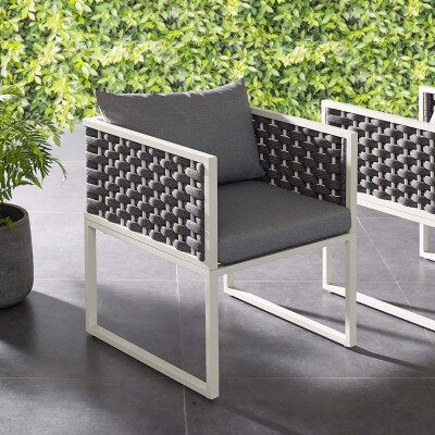 EEI-3053-WHI-GRY Stance Outdoor Patio Aluminum Dining Armchair