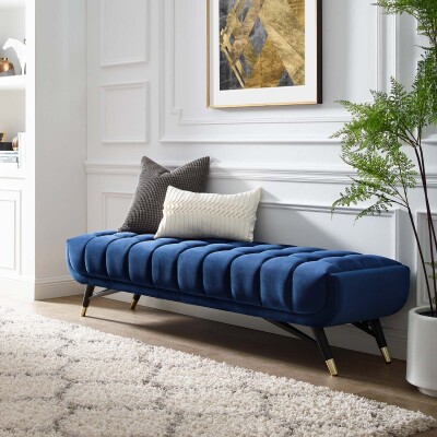 EEI-3061-MID Adept Upholstered Velvet Bench Midnight Blue