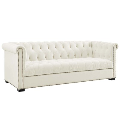 EEI-3064-IVO Heritage Upholstered Velvet Sofa Ivory