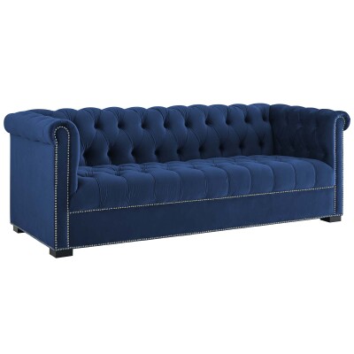 EEI-3064-MID Heritage Upholstered Velvet Sofa Midnight Blue