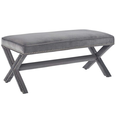 EEI-3067-GRY Rivet Upholstered Velvet Bench Gray